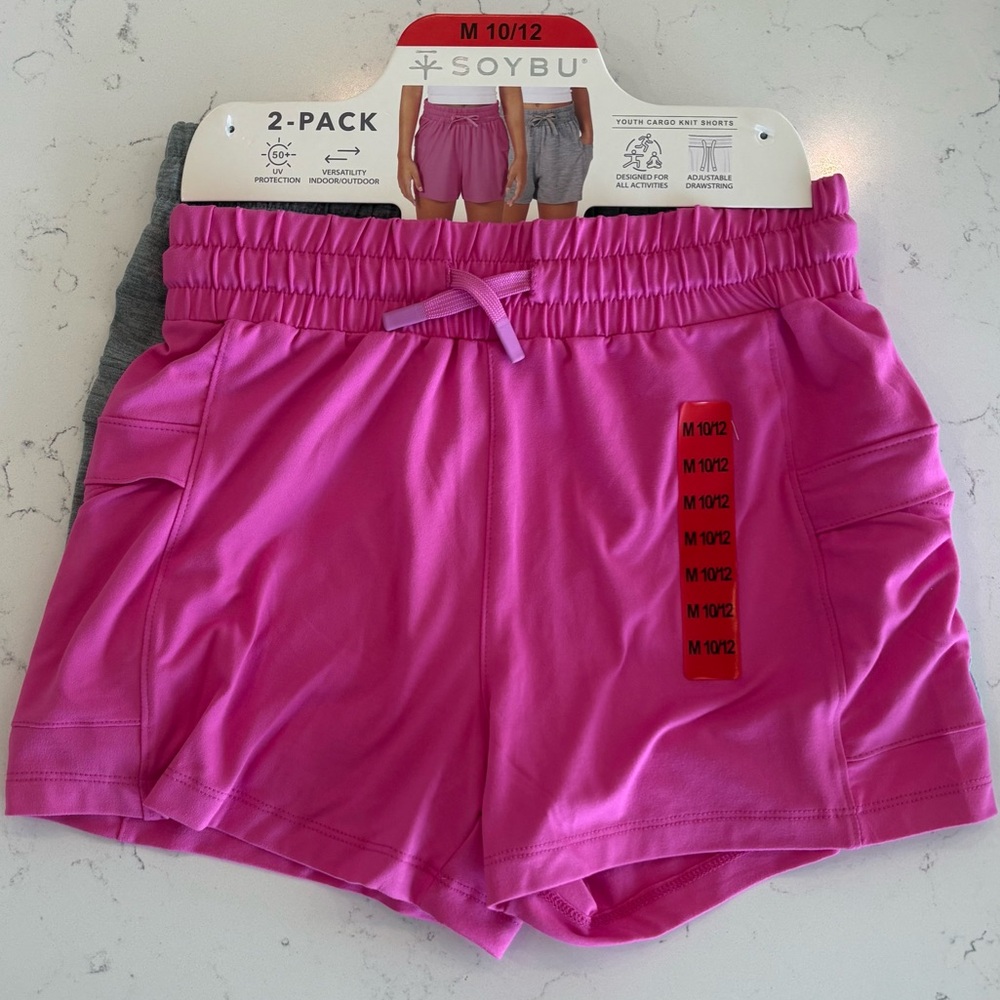Soybu Girls Pink and Gray Cargo Knit Shorts